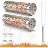 Famanu Grillkorb Set 2 Stück - Tragbare Grillkörbe mit Gabel