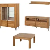 Szynaka Meble Wohnzimmer-Set Wohnwand Latina 4-teilig Honig Eiche teilmassiv Lowboad Vitrine