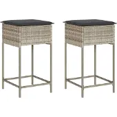 vidaXL Garten-Barhocker mit Kissen 2 Stk. Hellgrau Poly Rattan