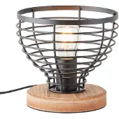 Brilliant schwarze Tischleuchte AVIA | Tischlampe mit Fuß aus Holz inkl. Schnurzwischenschalter| 1x E27 Fassung max. 52W | Metall/Holz