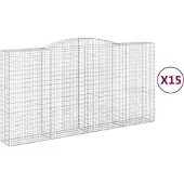 vidaXL Gabionen mit Hochbogen 15Stk. 400x50x200/220cm Verzinktes Eisen