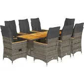 vidaXL 9-tlg. Garten-Essgruppe mit Kissen Grau Poly Rattan