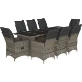 vidaXL 9-tlg. Garten-Bistro-Set mit Kissen Grau Poly Rattan