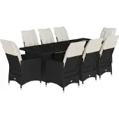 vidaXL 9-tlg. Garten-Bistro-Set mit Kissen Schwarz Poly Rattan