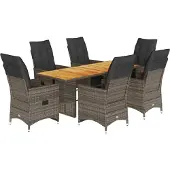 vidaXL 7-tlg. Garten-Bistro-Set mit Kissen Grau Poly Rattan