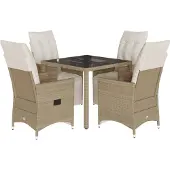 vidaXL 5-tlg. Garten-Bistro-Set mit Kissen Beige Poly Rattan