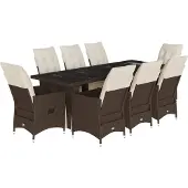 vidaXL 9-tlg. Garten-Bistro-Set mit Kissen Braun Poly Rattan