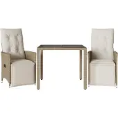 vidaXL 3-tlg. Garten-Bistro-Set mit Kissen Beige Poly Rattan