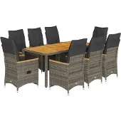 vidaXL 9-tlg. Garten-Bistro-Set mit Kissen Grau Poly Rattan
