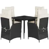 vidaXL 5-tlg. Garten-Essgruppe mit Kissen Schwarz Poly Rattan