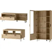 Szynaka Meble Wohnzimmer-Set Wohnwand Limbo 4-teilig Eiche Artisan teilmassiv