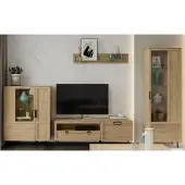 Szynaka Meble Wohnzimmer-Set Wohnwand Limbo 4-teilig Eiche Artisan teilmassiv