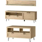Szynaka Meble Wohnzimmer-Set Wohnwand Limbo 3-teilig Eiche Artisan teilmassiv