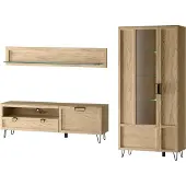 Szynaka Meble Wohnzimmer-Set Wohnwand Limbo 3-teilig Eiche Artisan teilmassiv