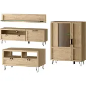Szynaka Meble Wohnzimmer-Set Wohnwand Limbo 4-teilig Eiche Artisan teilmassiv