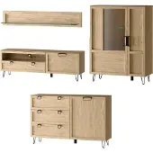 Szynaka Meble Wohnzimmer-Set Wohnwand Limbo 4-teilig Eiche Artisan teilmassiv