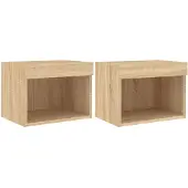 vidaXL Wand-Nachttische mit LED-Leuchten 2 Stk. Sonoma-Eiche