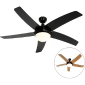 QAZQA Smarter Deckenventilator schwarz mit Holzprint 132cm inkl. LED Dimmbar mit Fernbedienung - Cool