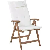 Beliani Gartenstuhl 6er Set Dunkelbraun und Cremeweiß Akazienholz Vertsellbar Klappbar mit Auflagen Armlehnen Lamellen-Optik Rustikal Außenbereich