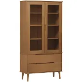 vidaXL Vitrinenschrank MOLDE Braun 90x35x175 cm Massivholz Kiefer