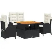 vidaXL 4-tlg. Garten-Essgruppe mit Kissen Schwarz Poly Rattan