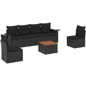 vidaXL 7-tlg. Garten-Sofagarnitur mit Kissen Schwarz Poly Rattan