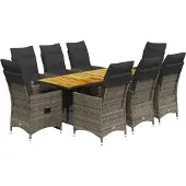 vidaXL 9-tlg. Garten-Essgruppe mit Kissen Grau Poly Rattan