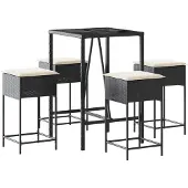 vidaXL 5-tlg. Gartenbar-Set mit Kissen Schwarz Poly Rattan
