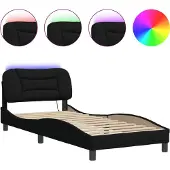 vidaXL Bettgestell mit LED ohne Matratze "Hvar" Schwarz 90x200 cm Stoff