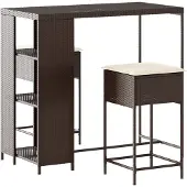 vidaXL 3-tlg. Gartenbar-Set mit Kissen Braun Poly Rattan