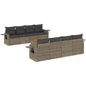 vidaXL 9-tlg. Garten-Sofagarnitur mit Kissen Grau Poly Rattan