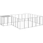 vidaXL Hundezwinger Silbern 12,1 m² Stahl