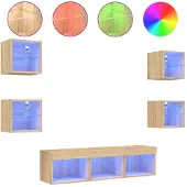 vidaXL 7-tlg. Wohnwand mit LED-Beleuchtung Sonoma-Eiche Holzwerkstoff