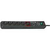 Brennenstuhl Secure-Tec 6-fach-Steckdosenleiste, Sicherheitsschalter, Automatik-Schaltsystem, Überspannungsschutz bis 19.500 A, 3 m Kabel, L 485 x B 65 x T 105 mm, anthrazit
