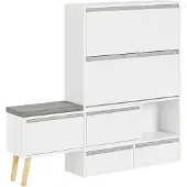 SoBuy Schuhschrank - Holz - Mit 1 mobilen Schuhbank - 124-92x24x126cm