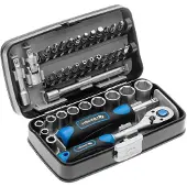 Högert Technik - Werkzeugset, Steckschlüssel, Bits, Ausstattung 1/4”, Gesenkgeschmiedet, Ratschenmechanik mit 72 Sperrklinken, 38-tlg Werkzeug-sets