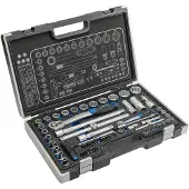 Högert Technik - Werkzeugset 60-tlg Werkzeugkoffer Steckschlüssel, Bits und Zubehör 1/4”, 1/2” Cr-V, Verformungsfest I Ratschenmechanik