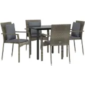 vidaXL 5-tlg. Garten-Essgruppe mit Kissen Schwarz und Grau Poly Rattan