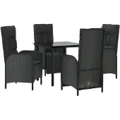 vidaXL 5-tlg. Garten-Essgruppe mit Kissen Schwarz Poly Rattan