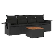 vidaXL 5-tlg. Garten-Sofagarnitur mit Kissen Schwarz Poly Rattan