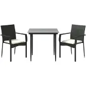 vidaXL 3-tlg. Garten-Essgruppe mit Kissen Schwarz Poly Rattan