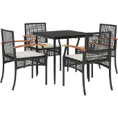 vidaXL 5-tlg. Garten-Essgruppe mit Kissen Schwarz Poly Rattan