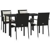 vidaXL 5-tlg. Garten-Essgruppe mit Kissen Schwarz Poly Rattan