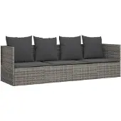 vidaXL Outdoor-Loungebett mit Kissen Grau Poly Rattan