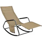 SoBuy Schaukelliege Sonnenliege mit Seitentasche Gartenliege Relaxstuhl Schwungliege für Gärten, Höfe, Strände, Balkone Khaki OGS47-KA