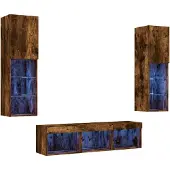 vidaXL 5-tlg. Wohnwand mit LED-Beleuchtung Räuchereiche Holzwerkstoff