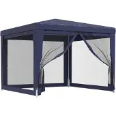 The Living Store Partyzelt mit 4 Mesh-Seitenwänden Blau 3x3 m HDPE