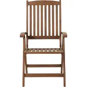 Beliani Gartenstuhl Dunkelbraun Akazienholz Vertsellbar Klappbar mit Armlehnen Lamellen-Optik Rustikal Außenbereich Terrasse Ausstattung Sitzmöbel