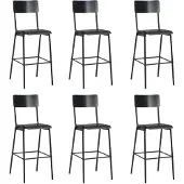 vidaXL Barhocker 6 Stk. Schwarz Massives Sperrholz Stahl