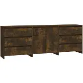 vidaXL 3-tlg. Sideboard Räuchereiche Holzwerkstoff
